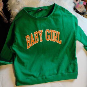NOVA Kids Green “Baby Girl” Cropped Sweatshirt – Graphic Pullover